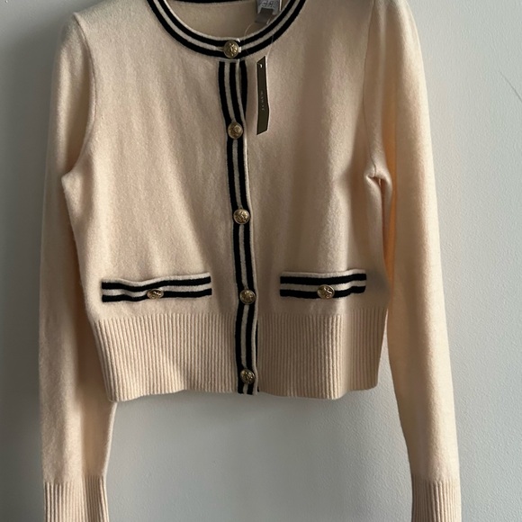 J.Crew cardigan woman’s xs cream contrast trim lady jacket cashmere.